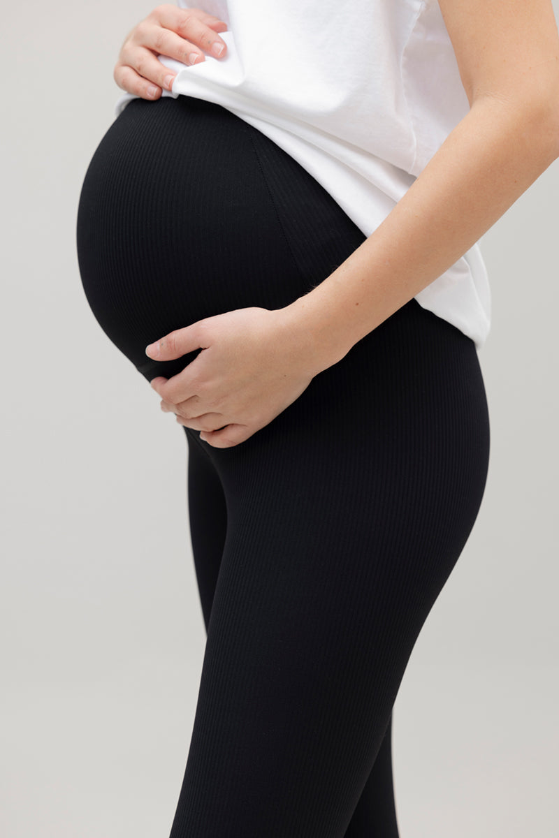 High-Waist Maternity Leggings Ribbed Black | Hey Honey & Active Wear