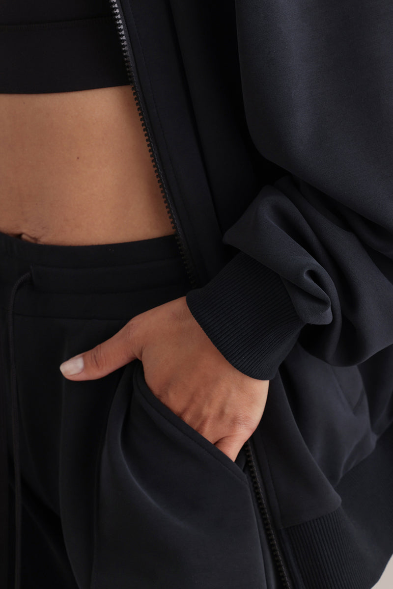 Bomber Jersey Jacket Black | Hey Honey & Active Wear