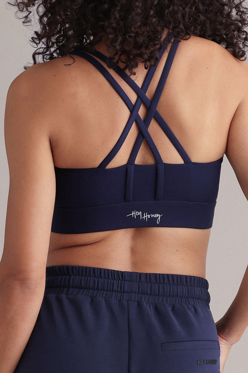 Criss-Cross Bra Unicolor Baritone Blue | Hey Honey Yoga & Active Wear