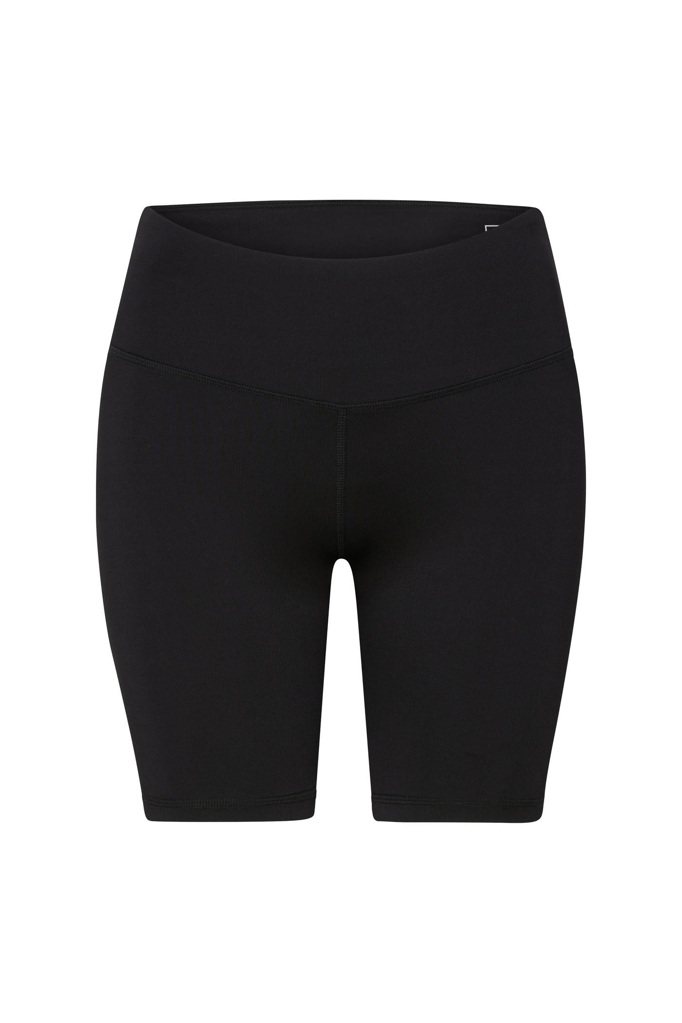 Hey Honey black high-waisted biker shorts with a V-front seam, perfect for active wear.